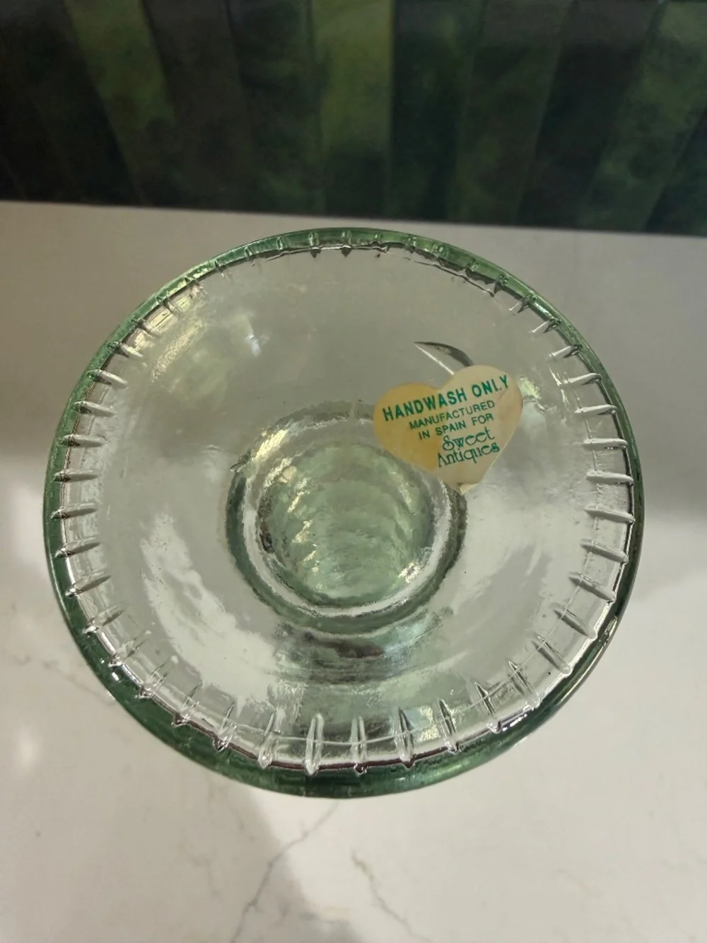 Vtg Spanish Glass Ribbed Pillar Candlestick